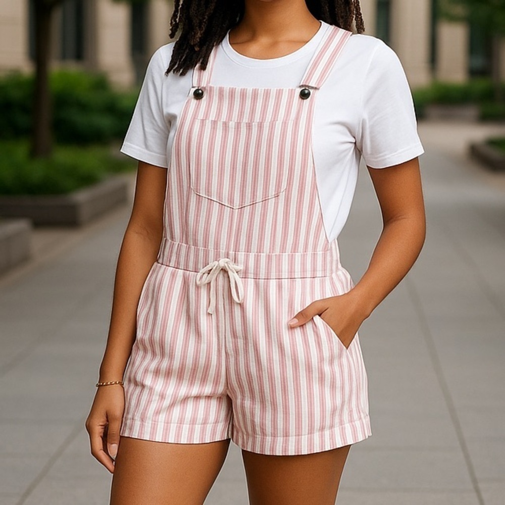 ❄️ Cato Dashing Stripe Overall Shorts Rose Size Large - Picture 5 of 5